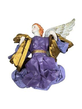 Handcrafted Angel Figurine Ornament Gold & Purple Robes Detailed Wings 6.5" READ